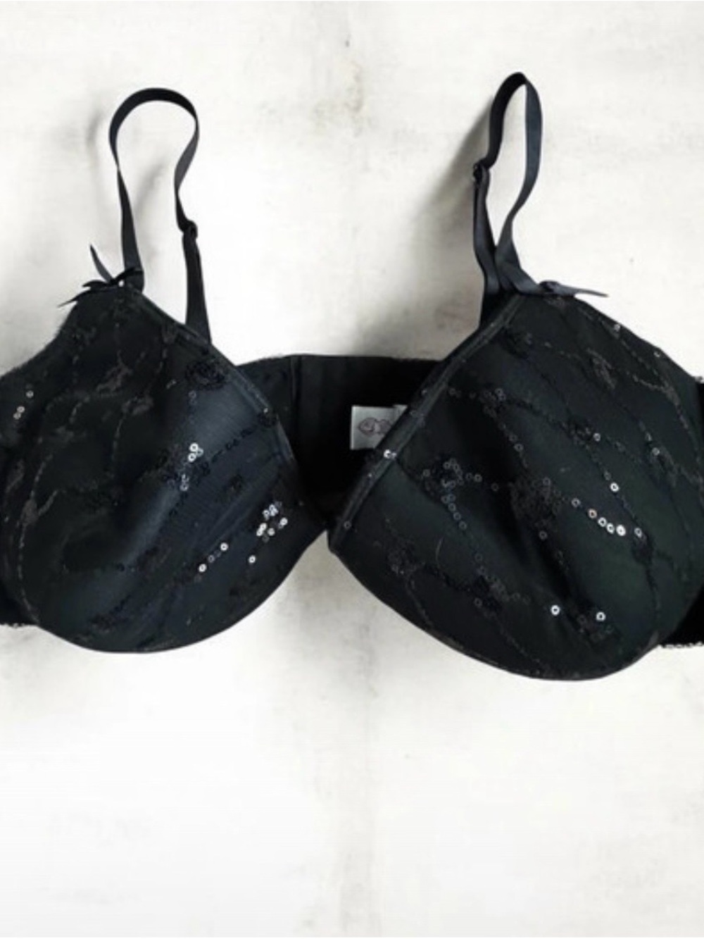 Black Sequin Underwire Bra with Adjustable Straps